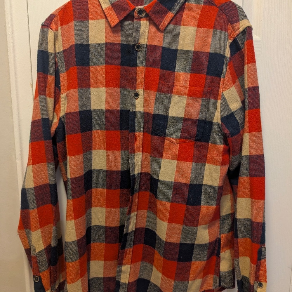 Casual Men's Checkered Shirt - Red, Blue, and Cream